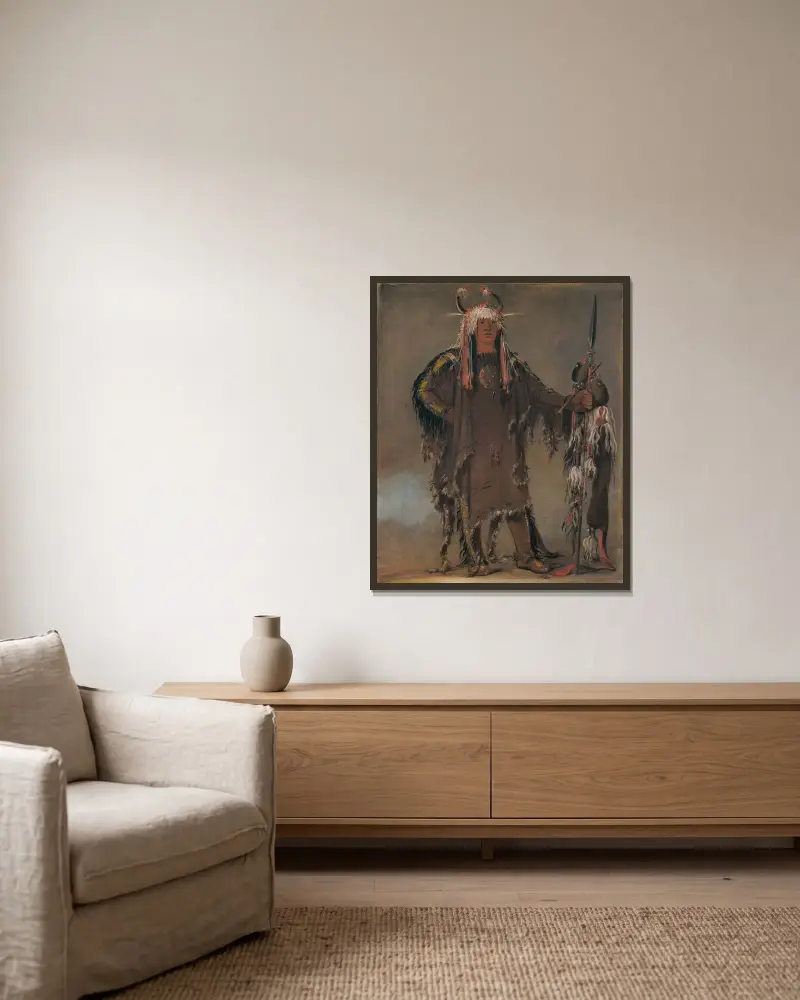 Peh-Tó-Pe-Kiss, Eagle’s Ribs, a Piegan Chief av George Catlin inramad på en vägg