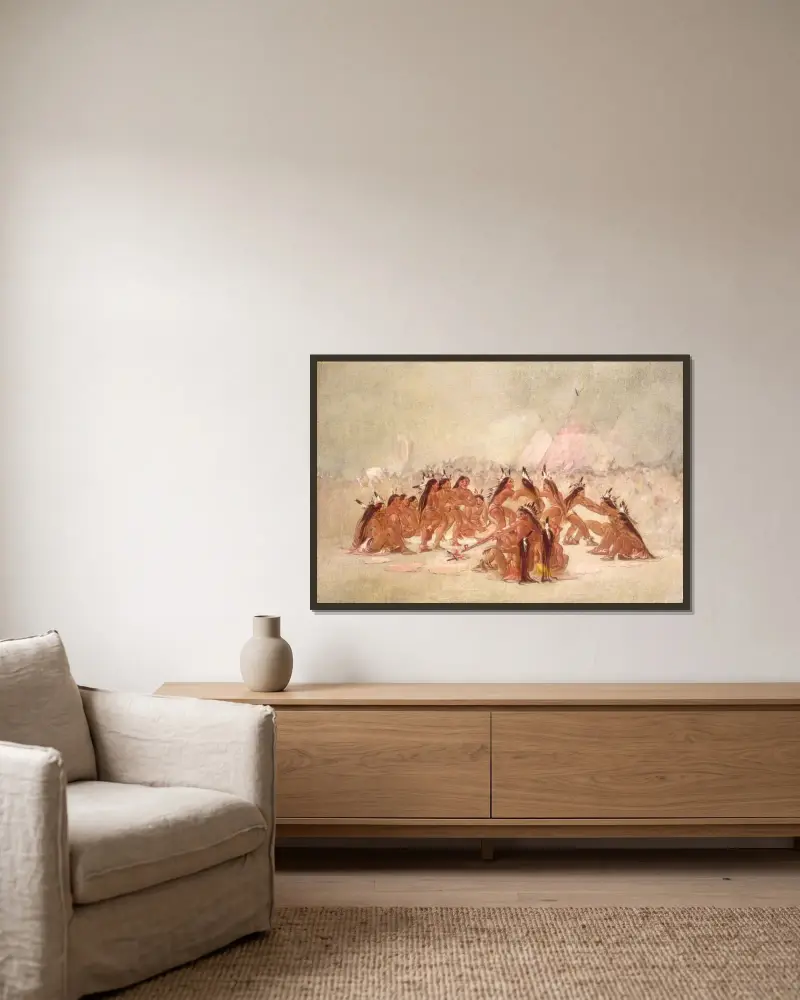 Rörflöjt dans, Assiniboine av George Catlin inramad på en vägg