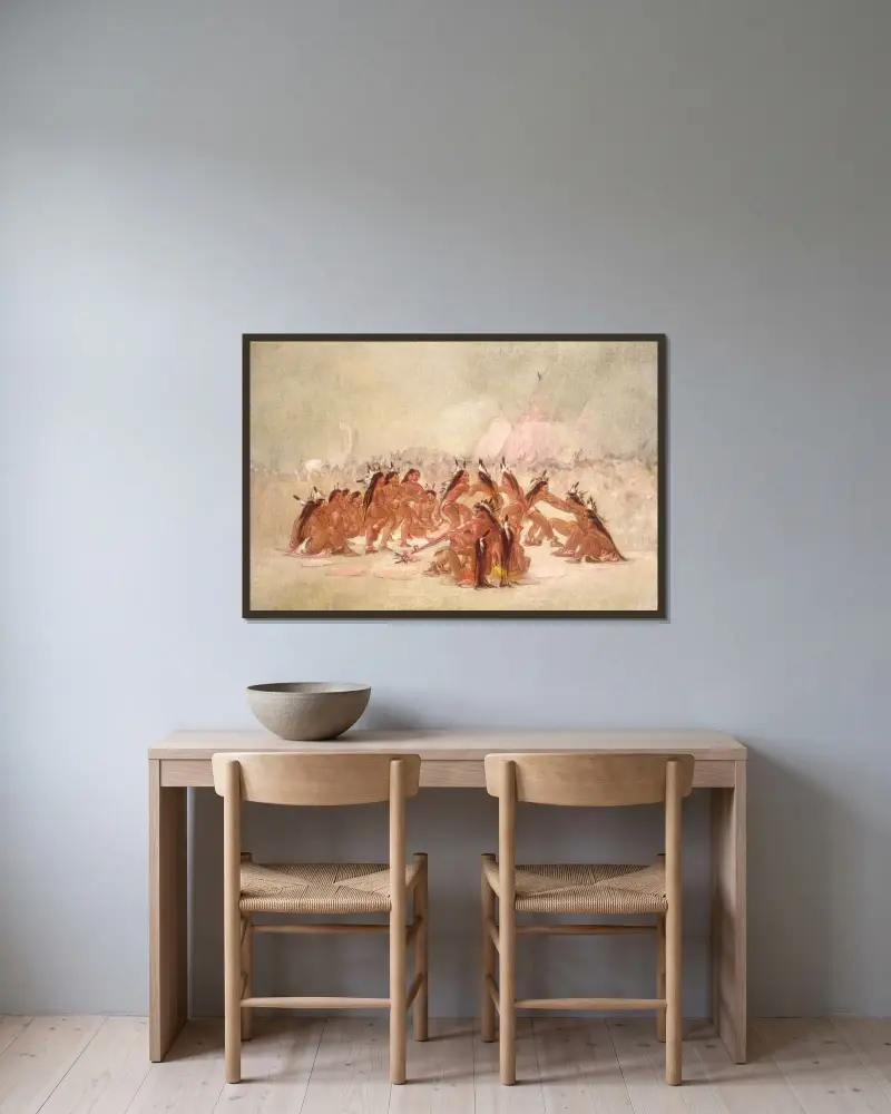 Rörflöjt dans, Assiniboine av George Catlin inramad på en vägg