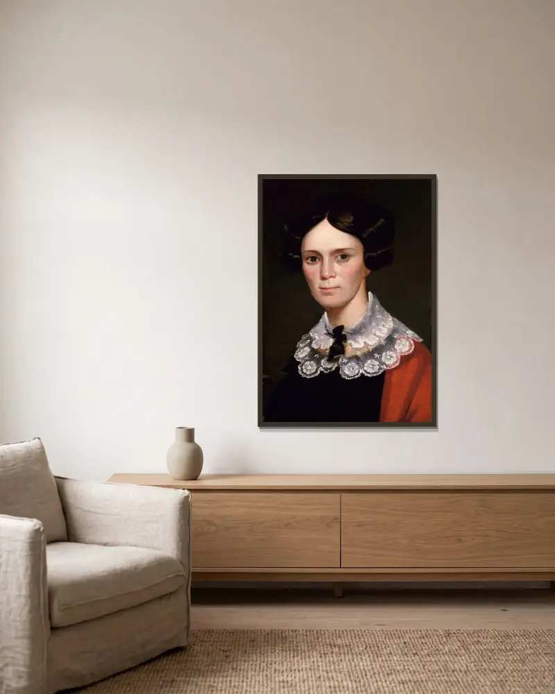 Porträtt av en kvinna av George Catlin inramad på en vägg