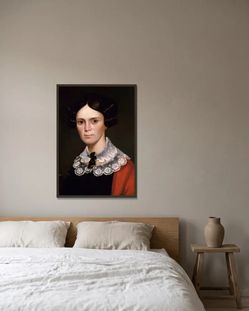 Porträtt av en kvinna av George Catlin inramad på en vägg