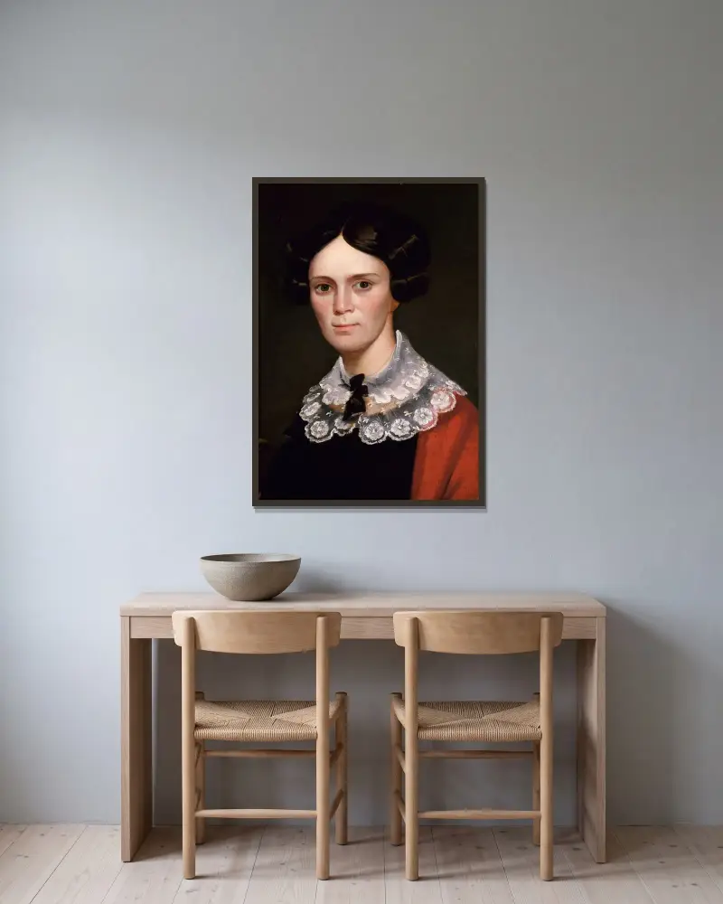 Porträtt av en kvinna av George Catlin inramad på en vägg