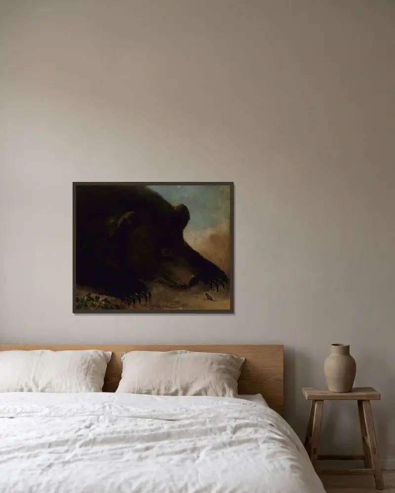 Porträtt av en grizzlybjörn och mus, i naturlig storlek av George Catlin inramad på en vägg