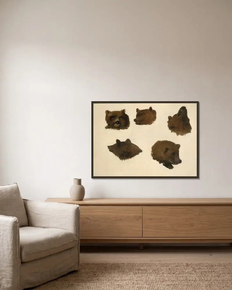 Portraits of Two Grizzly Bears, From Life av George Catlin inramad på en vägg