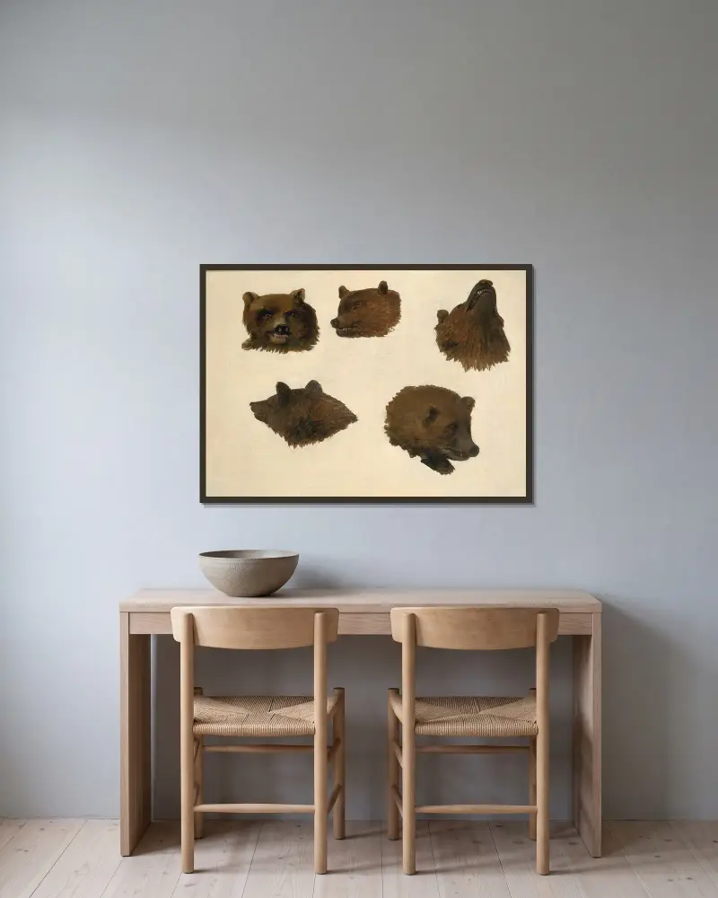 Portraits of Two Grizzly Bears, From Life av George Catlin inramad på en vägg