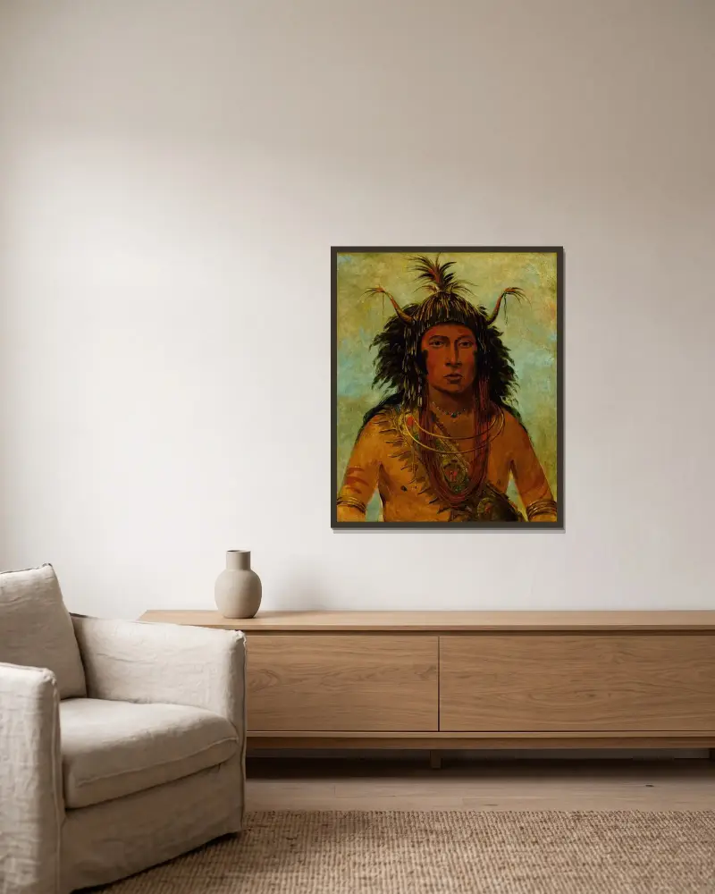Say-Say-Gon, Hail Storm, War Chief av George Catlin inramad på en vägg