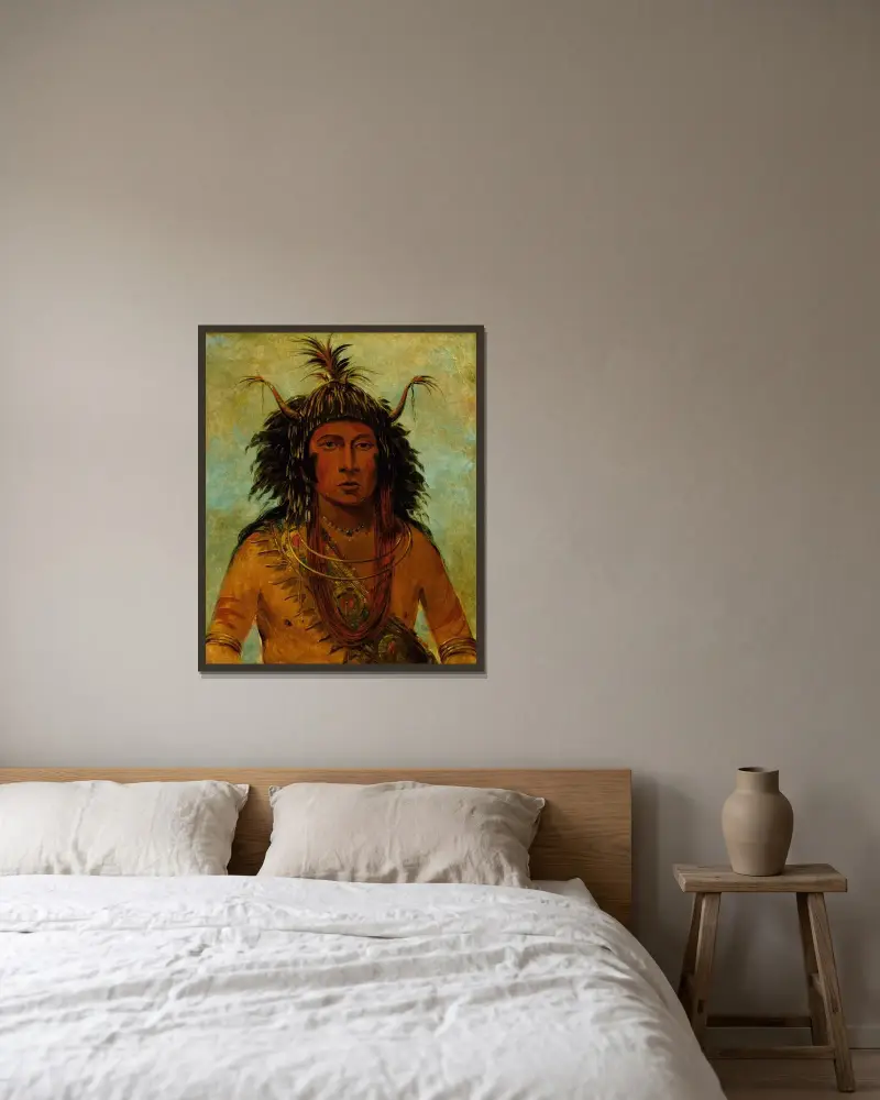 Say-Say-Gon, Hail Storm, War Chief av George Catlin inramad på en vägg