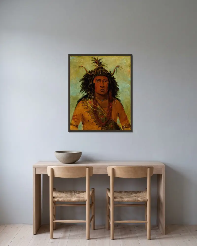 Say-Say-Gon, Hail Storm, War Chief av George Catlin inramad på en vägg