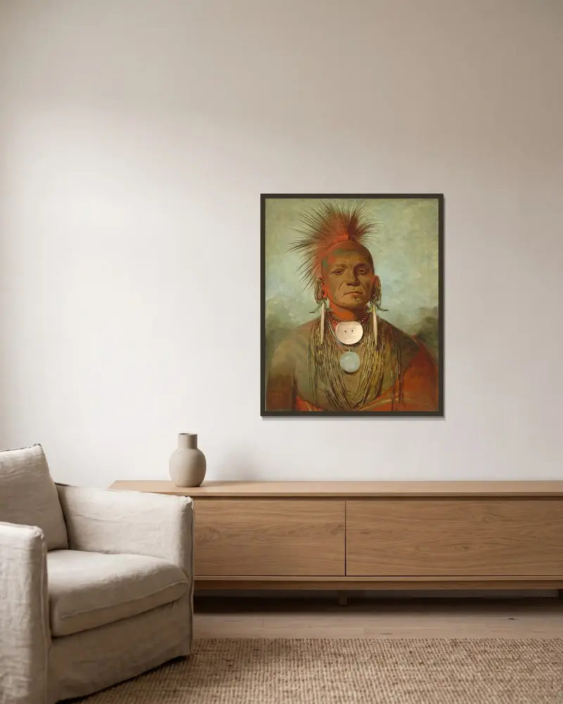See-non-ty-a, an Iowa Medicine Man av George Catlin inramad på en vägg