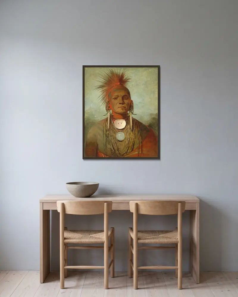 See-non-ty-a, an Iowa Medicine Man av George Catlin inramad på en vägg