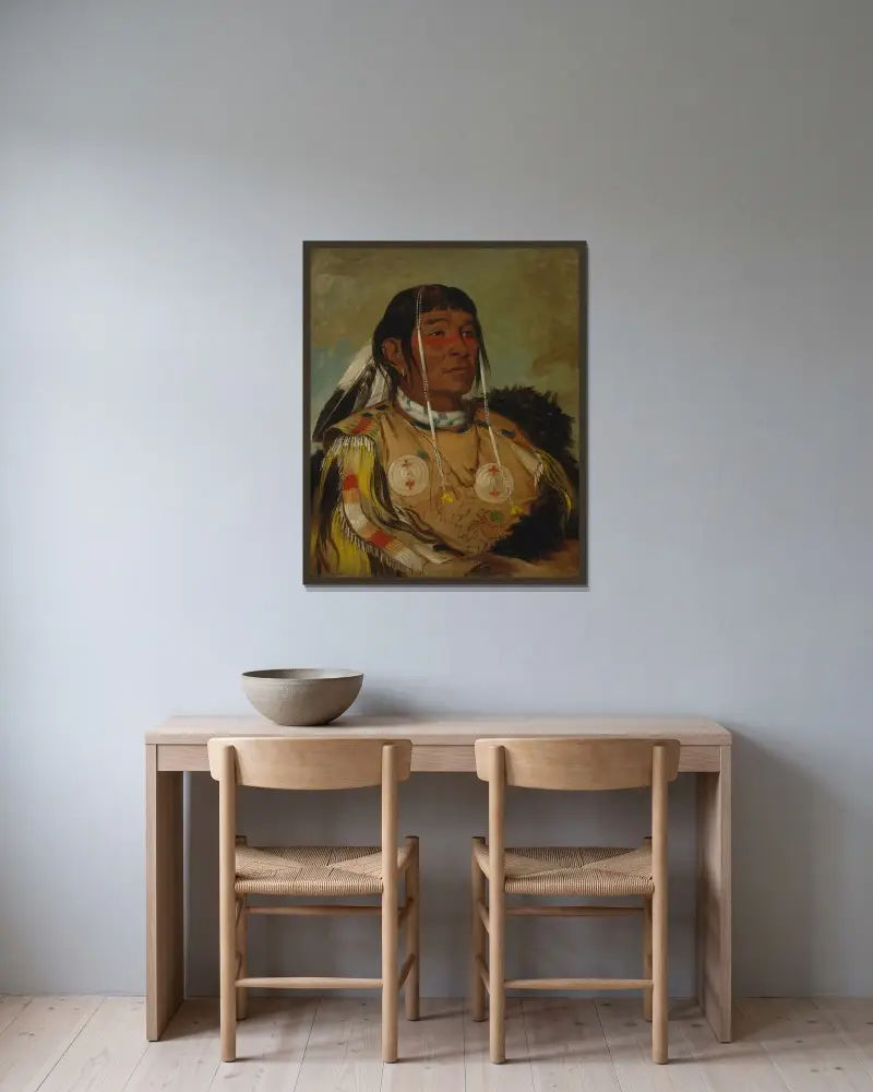 Sha-Có-Pay, The Six, Chief of The Plains Ojibwa av George Catlin inramad på en vägg