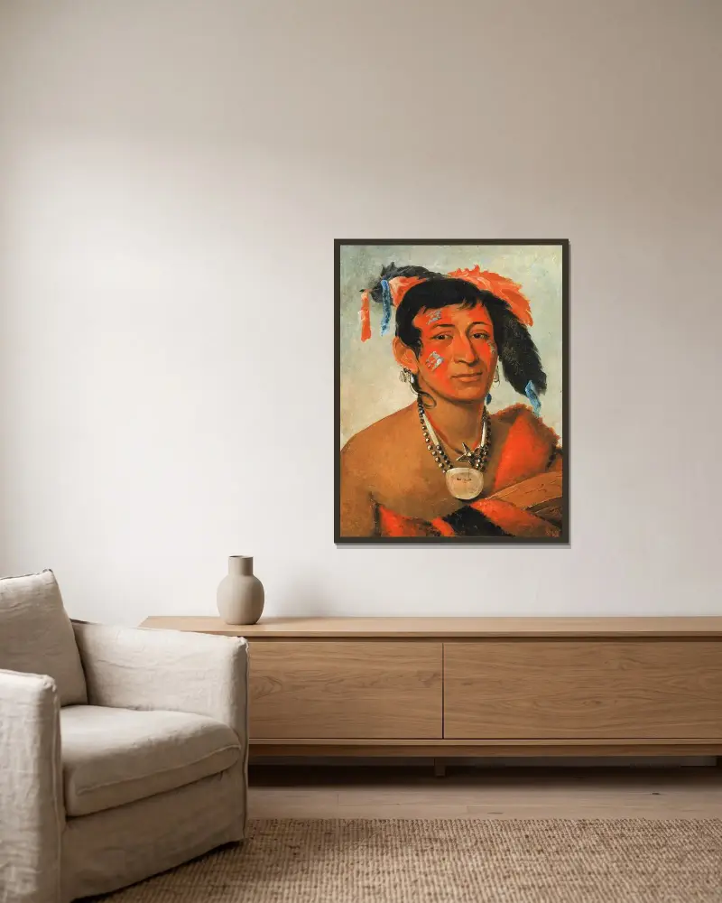 Sha-Wá-No, The South, a Noted Warrior av George Catlin inramad på en vägg