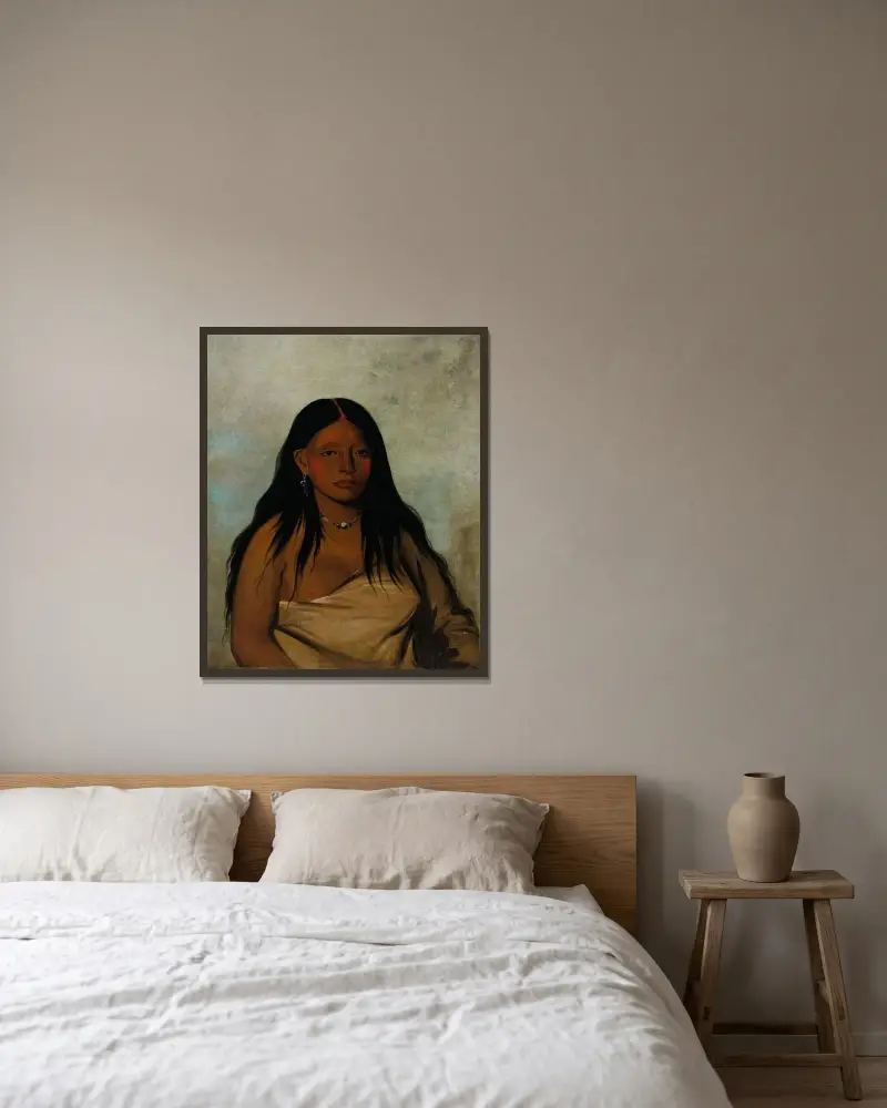 Shé-De-Ah, vildsalvia, en wichitakvinna av George Catlin inramad på en vägg