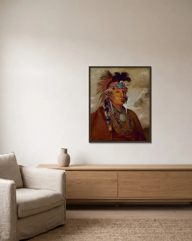 Shó-Me-Kós-See, The Wolf, a Chief av George Catlin inramad på en vägg