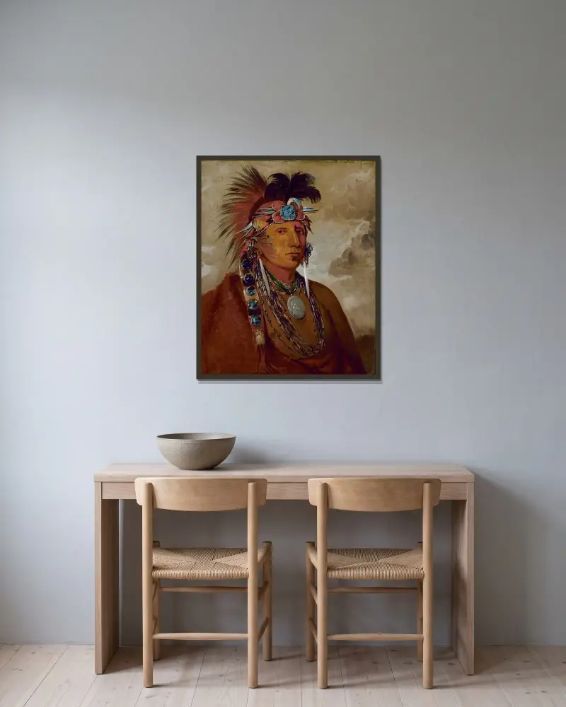 Shó-Me-Kós-See, The Wolf, a Chief av George Catlin inramad på en vägg