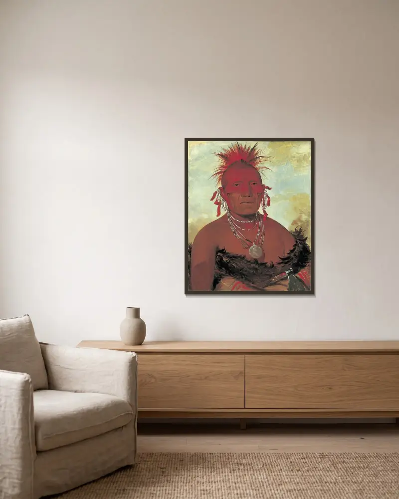 Shón-ka-ki-he-ga, Horse Chief, Grand Pawnee Head Chief av George Catlin inramad på en vägg