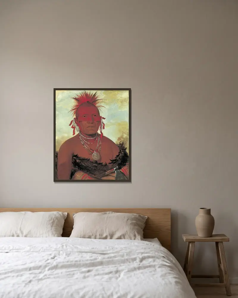 Shón-ka-ki-he-ga, Horse Chief, Grand Pawnee Head Chief av George Catlin inramad på en vägg