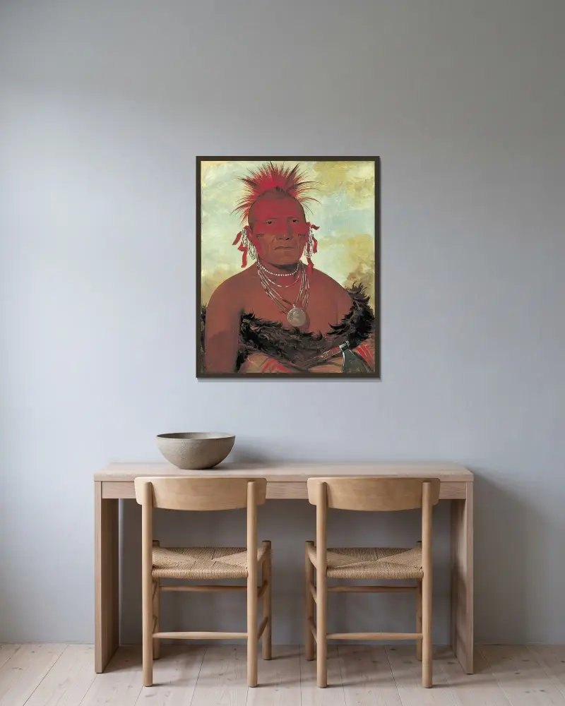 Shón-ka-ki-he-ga, Horse Chief, Grand Pawnee Head Chief av George Catlin inramad på en vägg