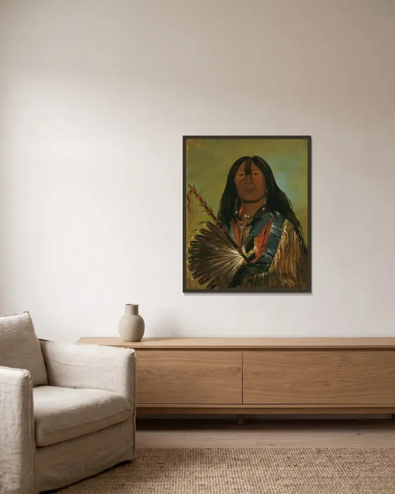 Shón-Ka, der Hund, Häuptling der Bande der schlechten Pfeilspitzen von George Catlin gerahmt an einer Wand