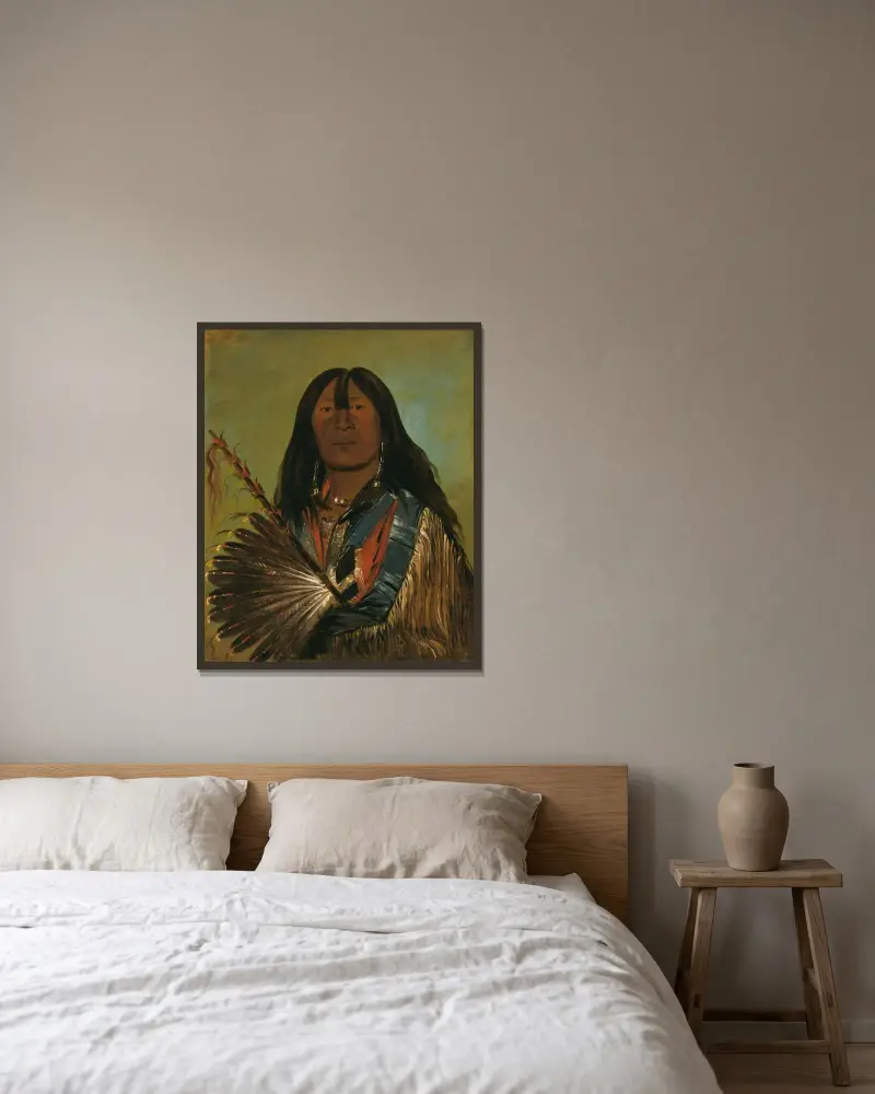 Shón-Ka, der Hund, Häuptling der Bande der schlechten Pfeilspitzen von George Catlin gerahmt an einer Wand