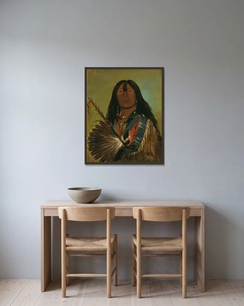 Shón-Ka, der Hund, Häuptling der Bande der schlechten Pfeilspitzen von George Catlin gerahmt an einer Wand