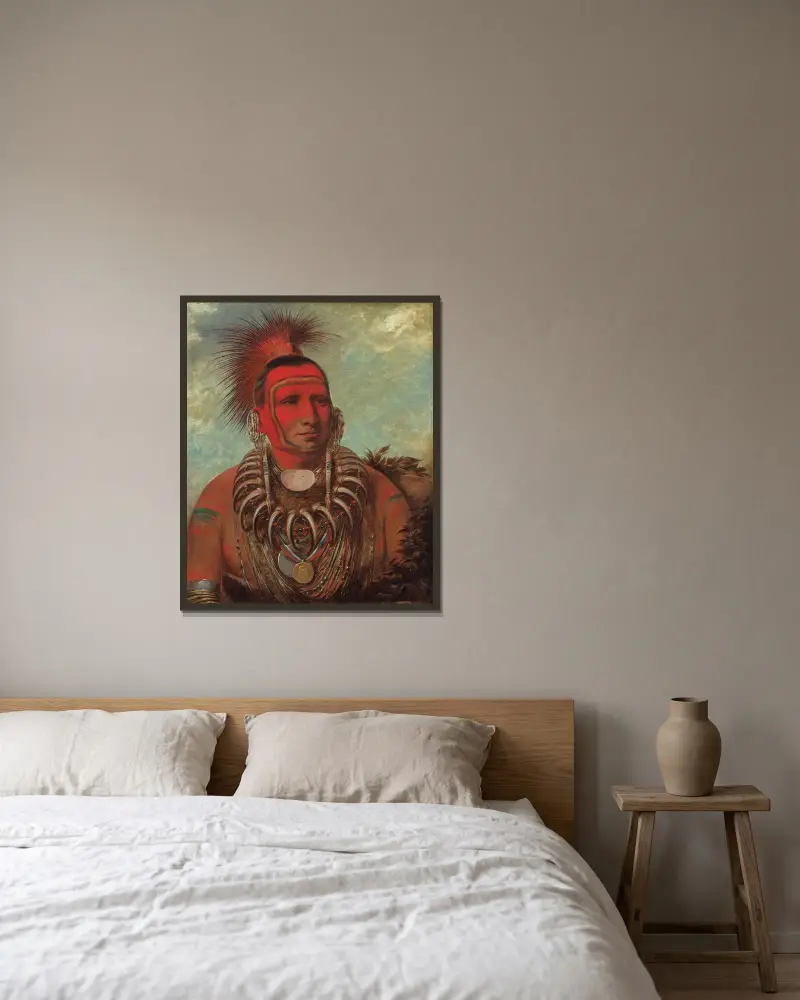Lilla Vargen, en berömd krigare av George Catlin inramad på en vägg