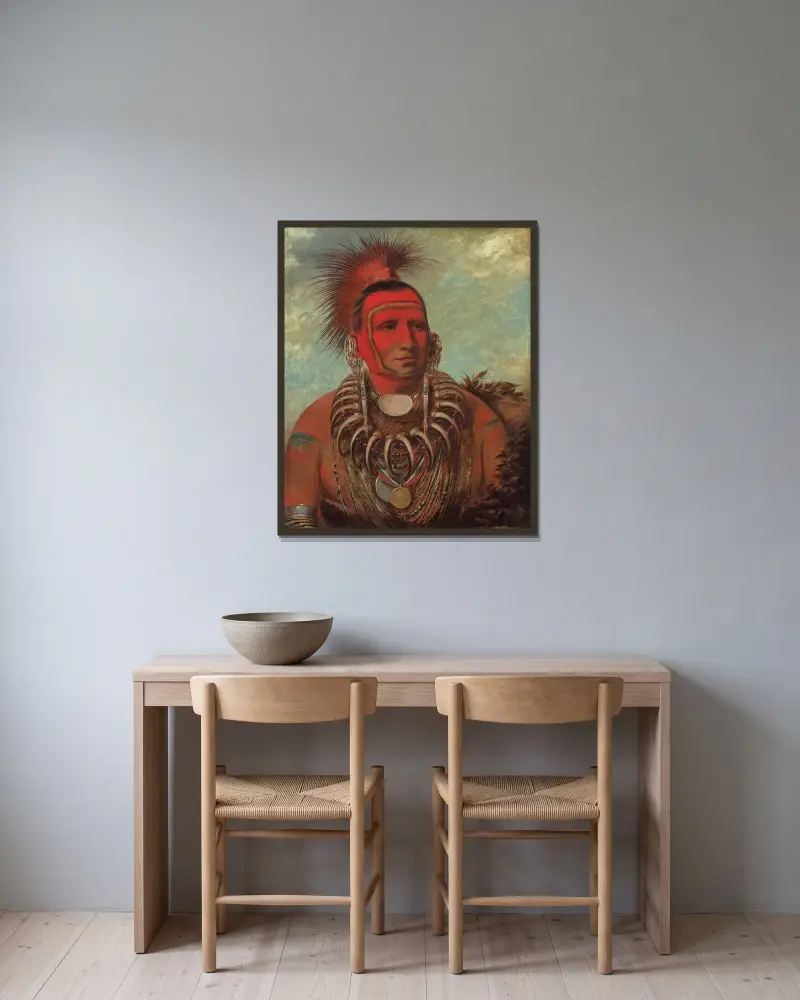 Lilla Vargen, en berömd krigare av George Catlin inramad på en vägg