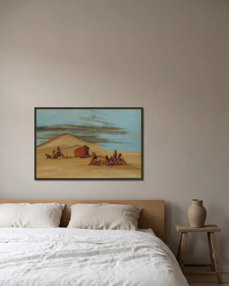 Sioux, die an den roten Felsblöcken beten von George Catlin gerahmt an einer Wand