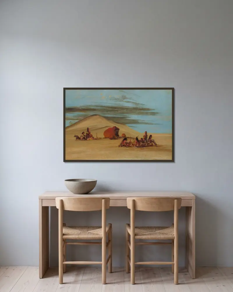 Sioux, die an den roten Felsblöcken beten von George Catlin gerahmt an einer Wand