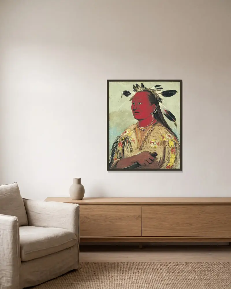 Stán-au-pat, Bloody Hand, Häuptling des Stammes von George Catlin gerahmt an einer Wand