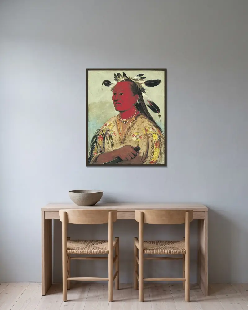 Stán-au-pat, Bloody Hand, Häuptling des Stammes von George Catlin gerahmt an einer Wand