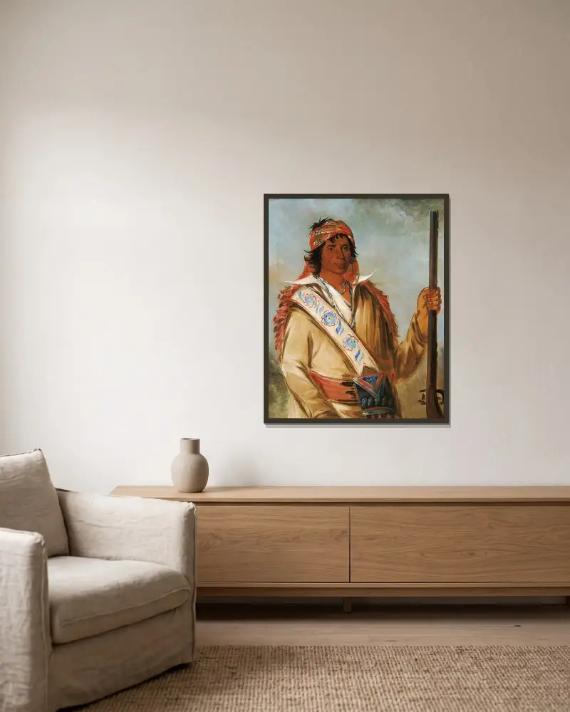 Steeh-Tcha-Kó-Me-Co, stor kung (kallad Ben Perryman), en hövding av George Catlin inramad på en vägg