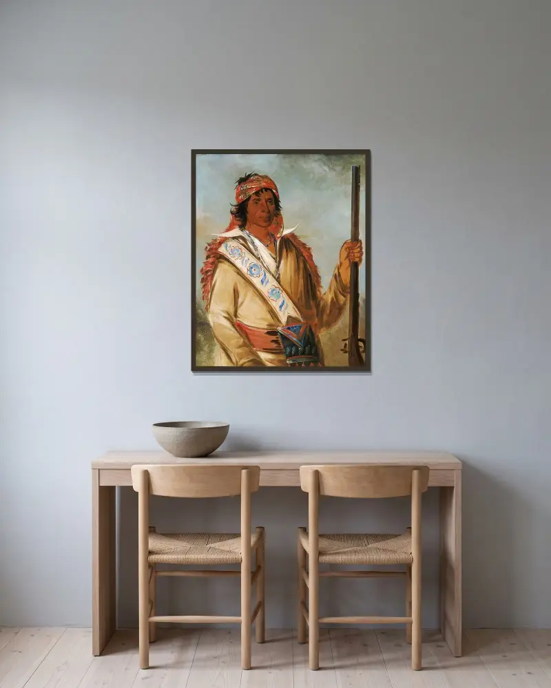 Steeh-Tcha-Kó-Me-Co, stor kung (kallad Ben Perryman), en hövding av George Catlin inramad på en vägg