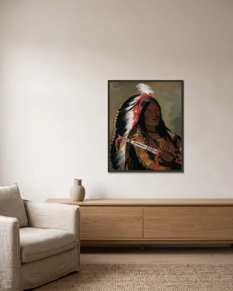 Táh-Téck-A-Da-Háir, Steiler Wind, ein Krieger der Bad Arrow Points Band von George Catlin gerahmt an einer Wand