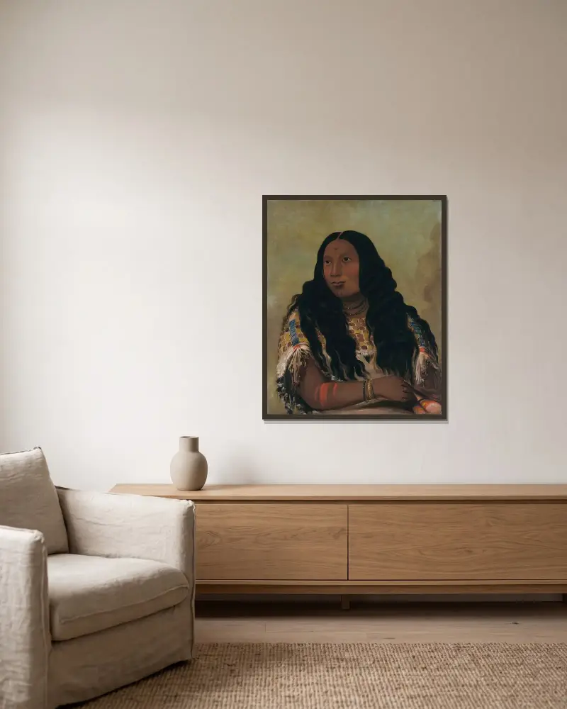 Tchón-Su-Móns-Ka, Sand Bar, Frau des Händlers François Chardon von George Catlin gerahmt an einer Wand
