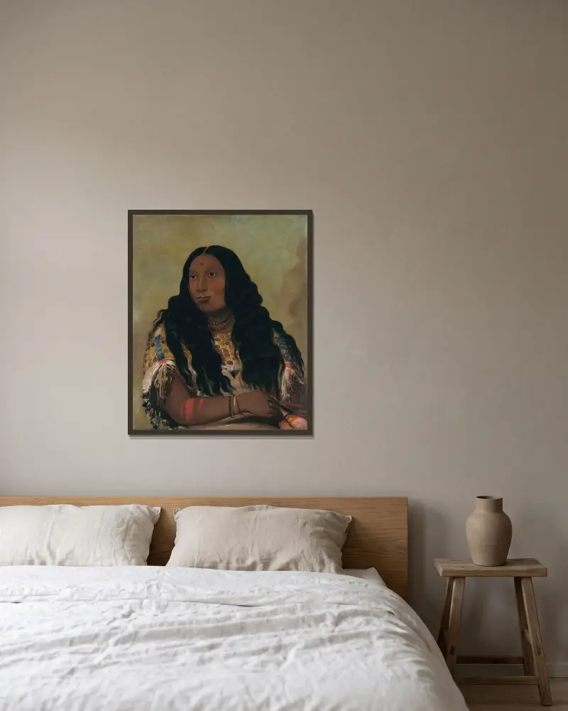 Tchón-Su-Móns-Ka, Sand Bar, Frau des Händlers François Chardon von George Catlin gerahmt an einer Wand