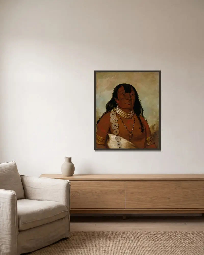 Téh-Tóot-Sah (även känd som Tohausen, Little Bluff), förste hövding av George Catlin inramad på en vägg
