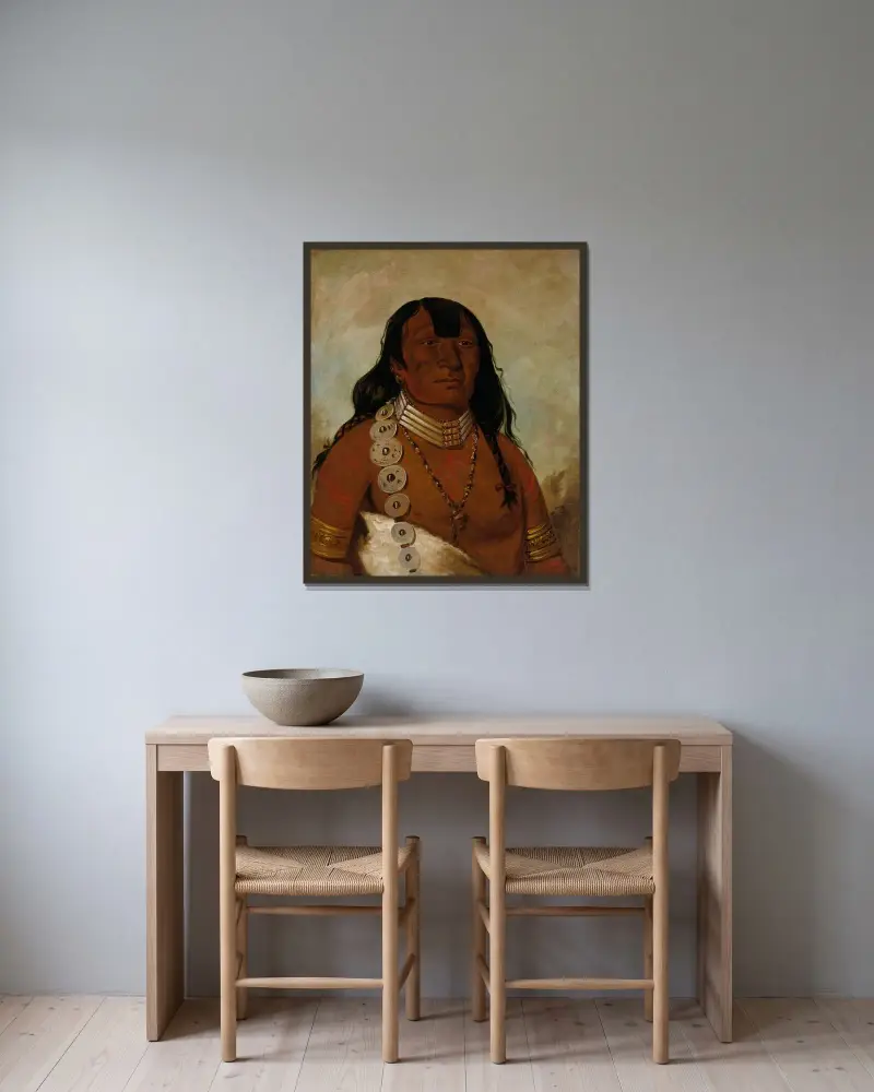 Téh-Tóot-Sah (även känd som Tohausen, Little Bluff), förste hövding av George Catlin inramad på en vägg