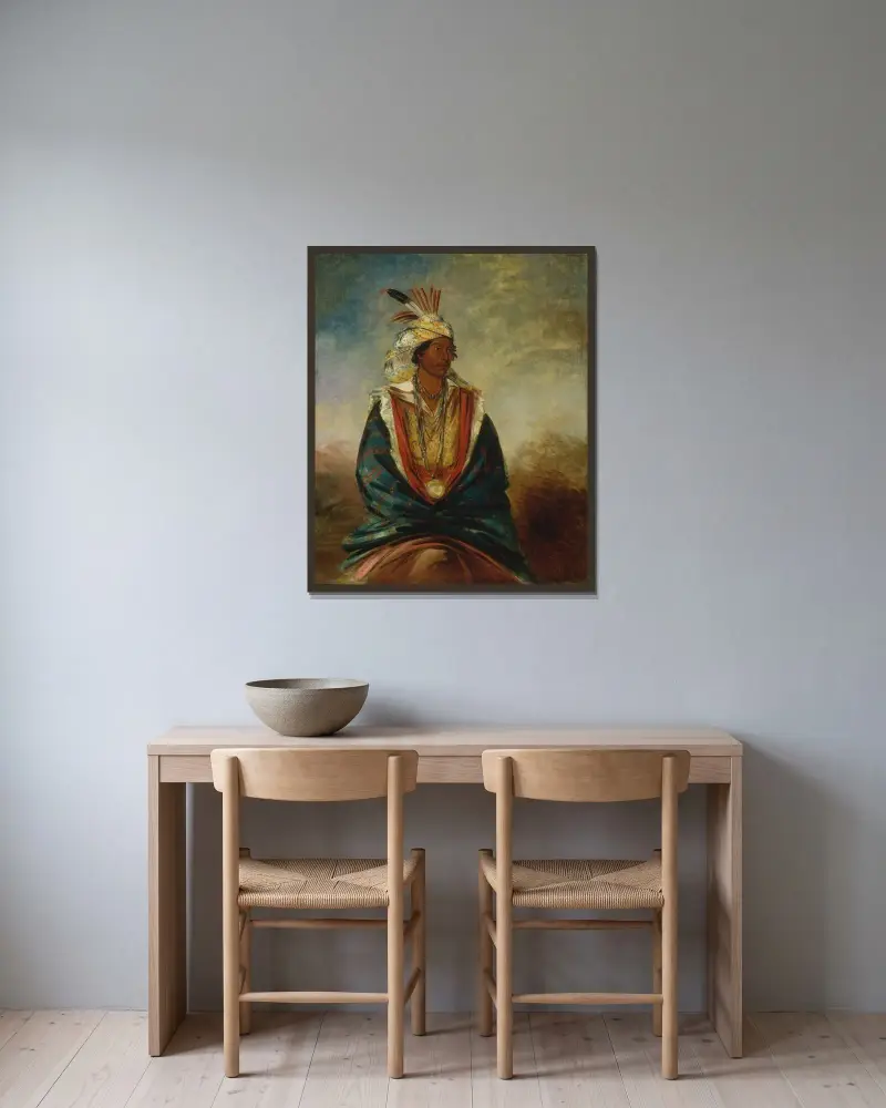 Tel-Maz-Há-Za, a Warrior of Distinction av George Catlin inramad på en vägg