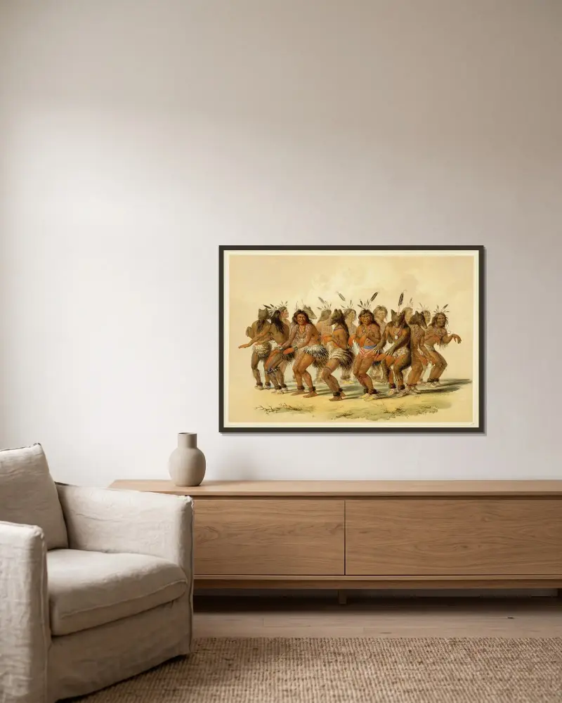 Björndansen av George Catlin inramad på en vägg