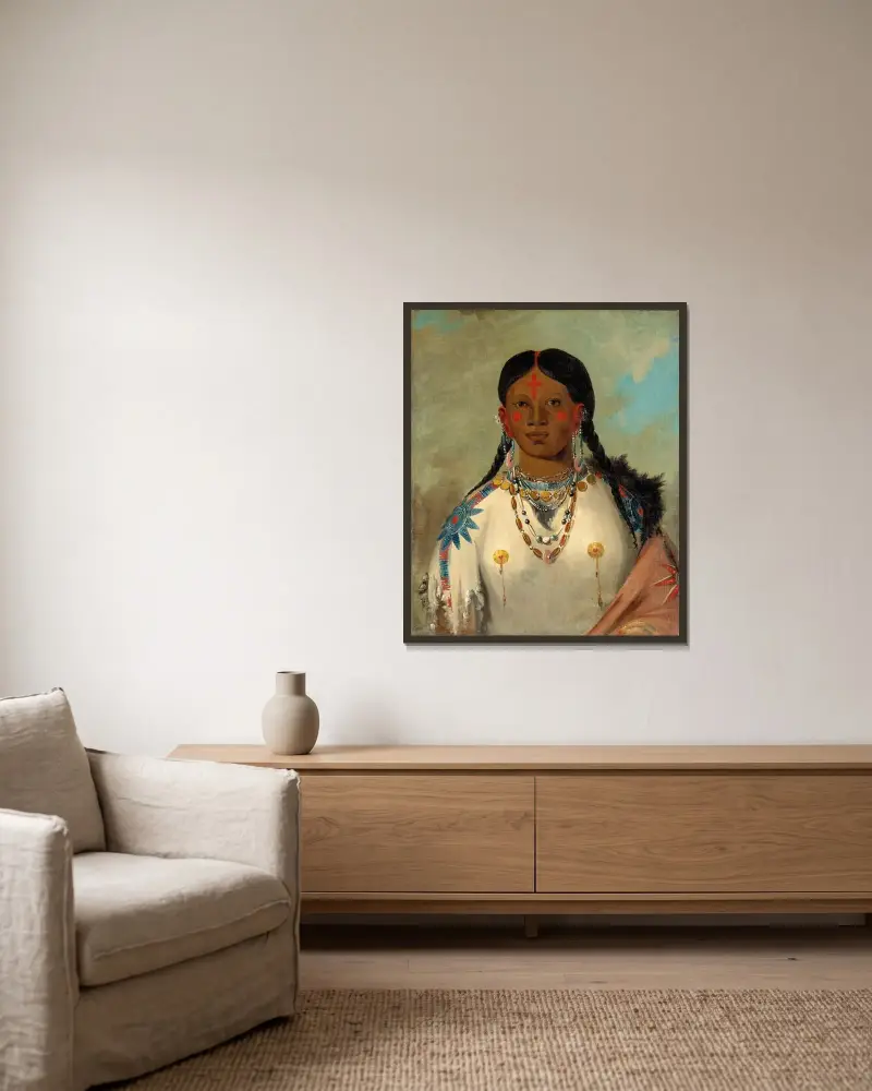 Tís-Se-Wóo-Na-Tís, She Who Bathes Her Knees, Wife of The Chief von George Catlin gerahmt an einer Wand