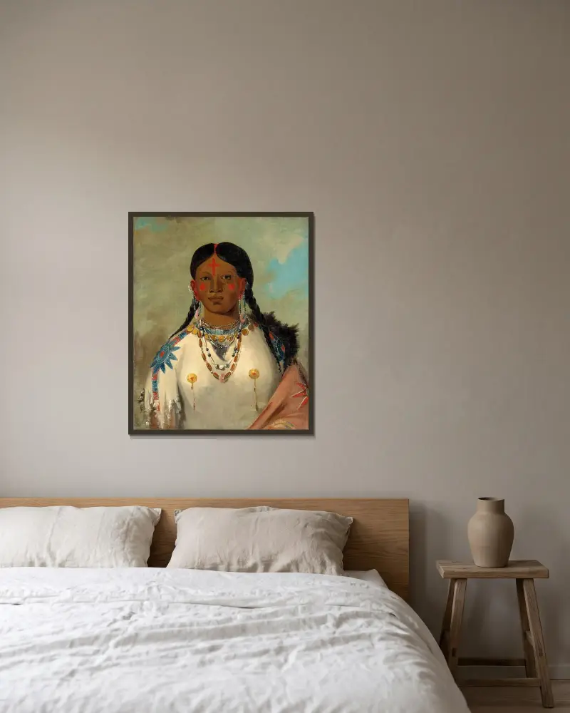 Tís-Se-Wóo-Na-Tís, She Who Bathes Her Knees, Wife of The Chief von George Catlin gerahmt an einer Wand