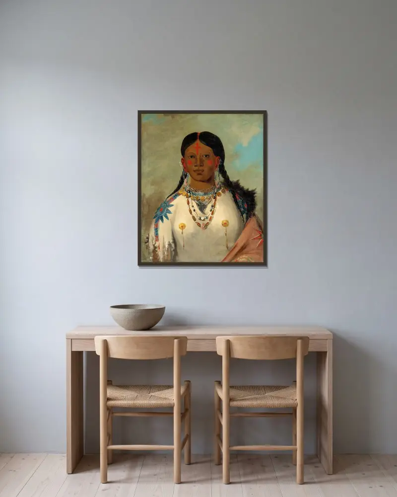 Tís-Se-Wóo-Na-Tís, She Who Bathes Her Knees, Wife of The Chief von George Catlin gerahmt an einer Wand