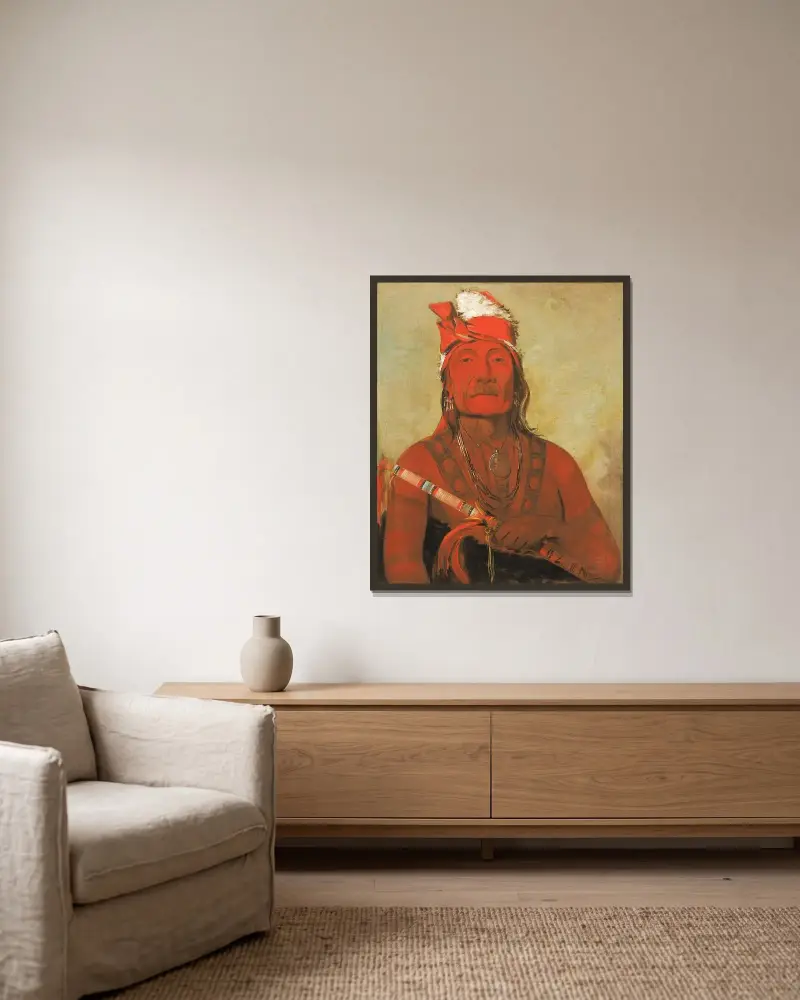 Toh-Kí-E-To, Stone With Horns, a Chief av George Catlin inramad på en vägg
