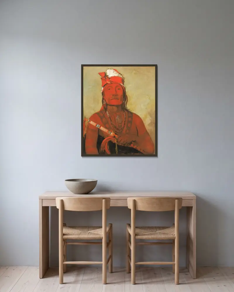Toh-Kí-E-To, Stone With Horns, a Chief av George Catlin inramad på en vägg