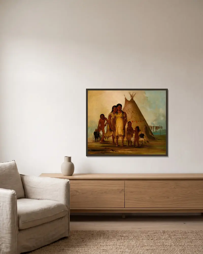 Två comancheflickor av George Catlin inramad på en vägg