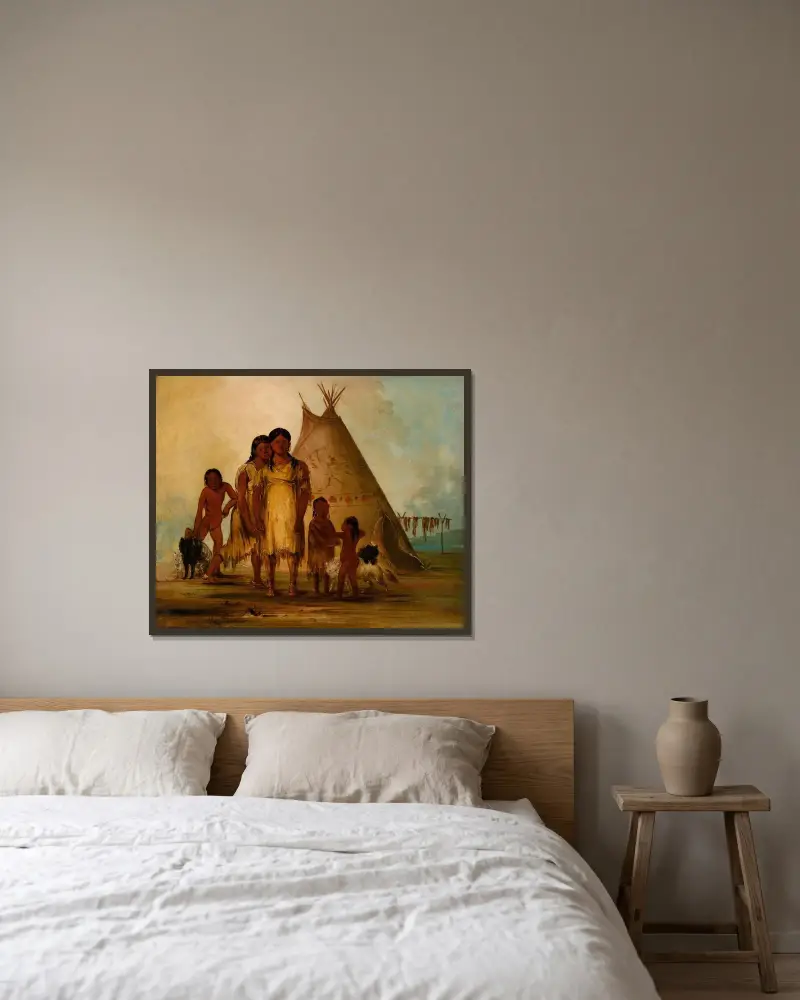 Två comancheflickor av George Catlin inramad på en vägg