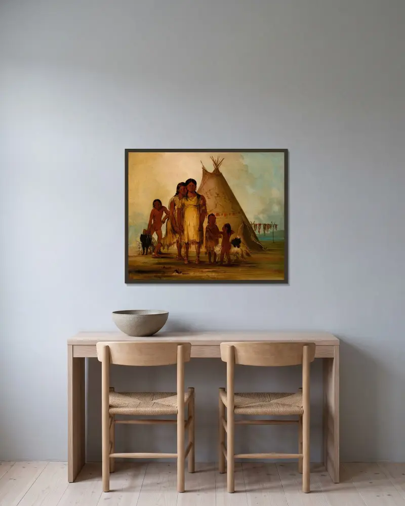 Två comancheflickor av George Catlin inramad på en vägg