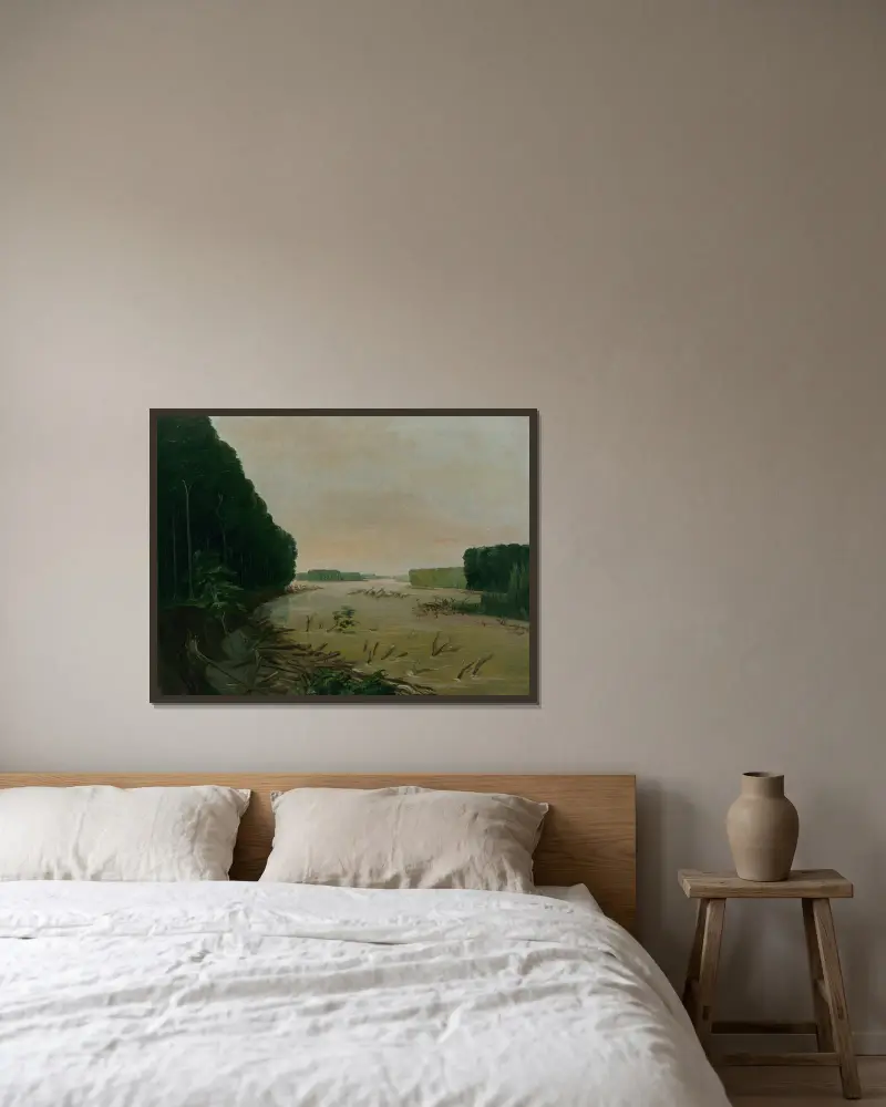 Vy över Missouri, alluvialbankar som rasar, 600 mil ovanför St. Louis av George Catlin inramad på en vägg