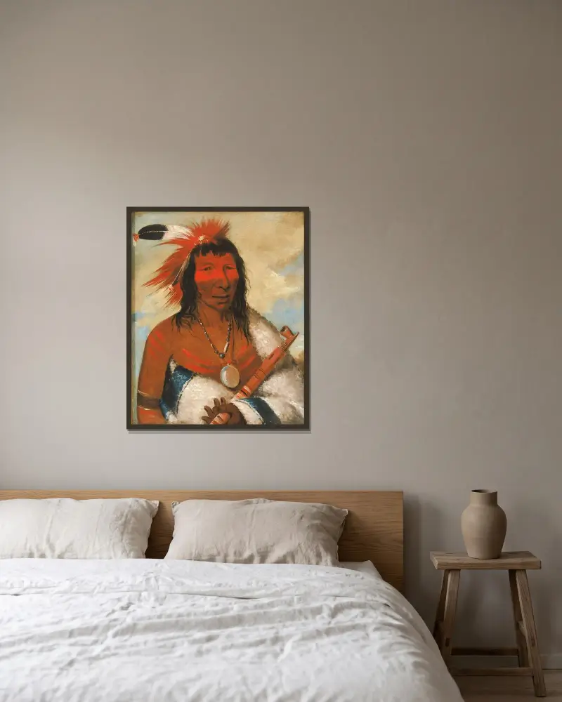 Wá-Nah-De-Túnk-Ah, Big Eagle (oder Black Dog), Häuptling der Bande O-Hah-Kas-Ka-Toh-Y-An-Te von George Catlin gerahmt an einer Wand
